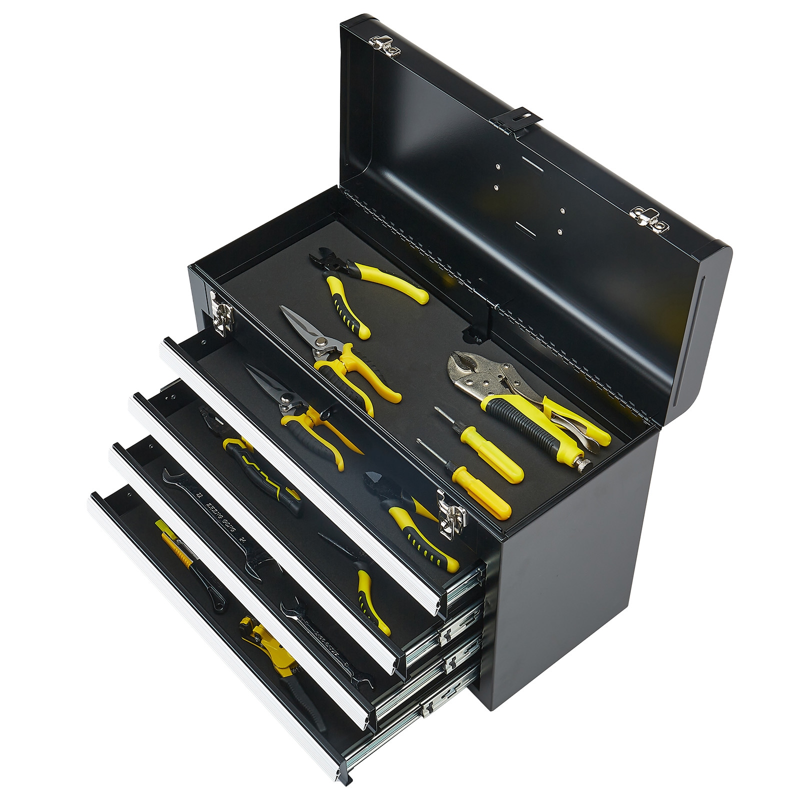 Tool Box 20.5-inch Portable Metal Tool Box With 4 Drawers Tool Organizer Black_voghion.com